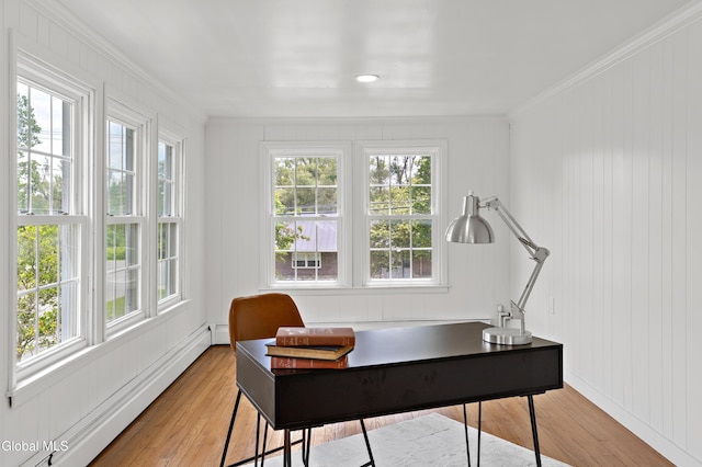 84 Glenwood Ave, Queensbury, NY 12804 - office space with a baseboard radiator, light wood-style floors, and ornamental molding