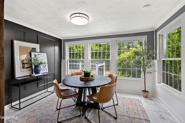 84 Glenwood Ave, Queensbury, NY 12804 - dining room with plenty of natural light, light marble finish floors, and ornamental molding