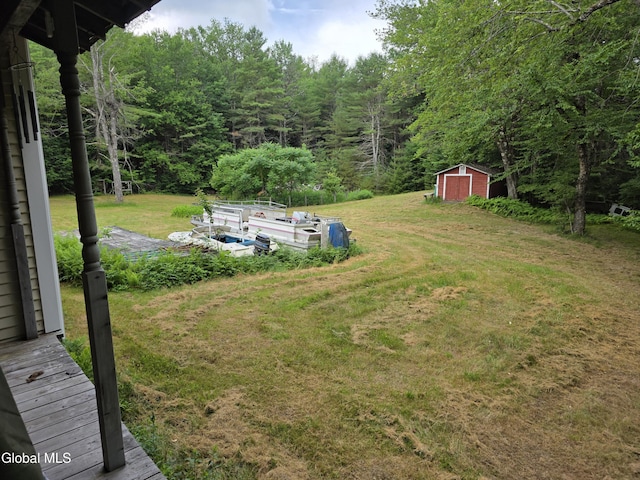 135 Glenwild Rd, Providence, NY 12850 - view of grassy yard featuring a shed and a wooded view