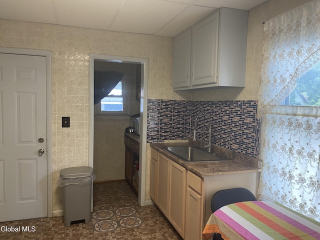 1341 7th Ave, Schenectady, NY 12303 - kitchen featuring a sink and tile walls
