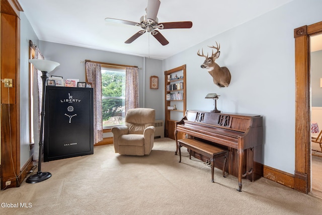 138 Elm St, Cobleskill, NY 12043 - sitting room with carpet flooring, a ceiling fan, and radiator
