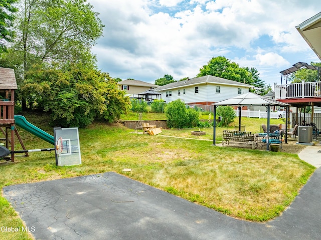 10 Tower Hts, Colonie, NY 12211 - view of yard featuring a gazebo, an outdoor fire pit, a patio, and a playground