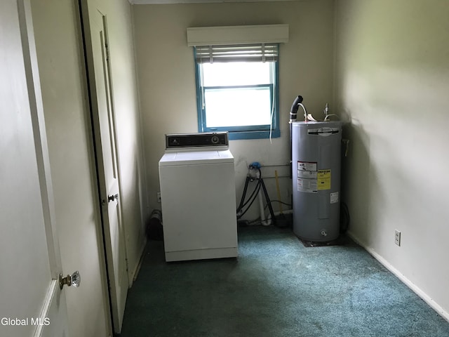 23 Cottage Hill Rd, Queensbury, NY 12804 - laundry area featuring washer / dryer, water heater, and carpet floors