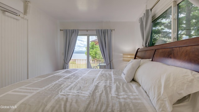 115 Shore Dr, Broadalbin, NY 12025 - bedroom featuring a wall unit AC, access to outside, and a water view