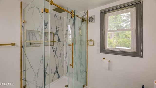 115 Shore Dr, Broadalbin, NY 12025 - bathroom featuring plenty of natural light and a marble finish shower