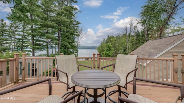 115 Shore Dr, Broadalbin, NY 12025 - wooden deck with a water view and outdoor dining space
