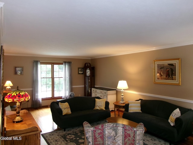 22 Frances Ln, Bethlehem, NY 12203 - living area with light wood-type flooring and crown molding