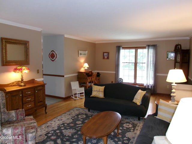 22 Frances Ln, Bethlehem, NY 12203 - living room featuring light wood-style flooring and ornamental molding