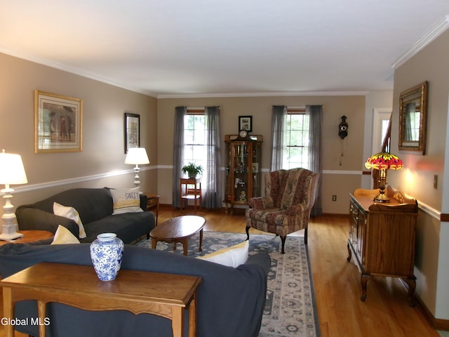 22 Frances Ln, Bethlehem, NY 12203 - living area with light wood-style floors and crown molding