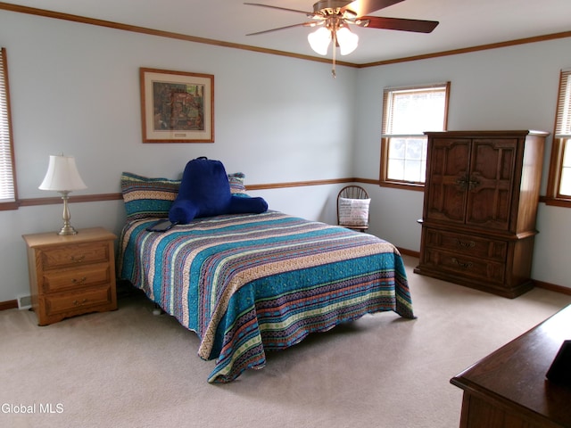 22 Frances Ln, Bethlehem, NY 12203 - carpeted bedroom with ornamental molding and a ceiling fan