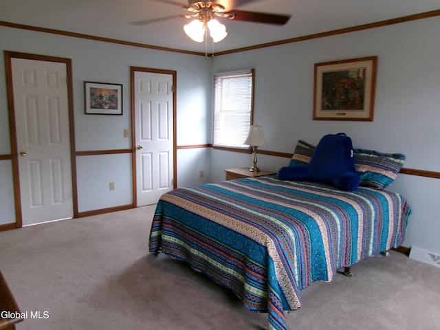 22 Frances Ln, Bethlehem, NY 12203 - carpeted bedroom featuring ornamental molding and ceiling fan