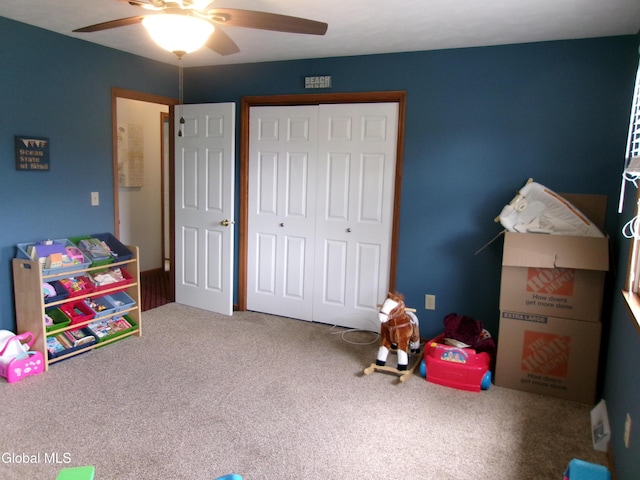 22 Frances Ln, Bethlehem, NY 12203 - recreation room with ceiling fan and carpet