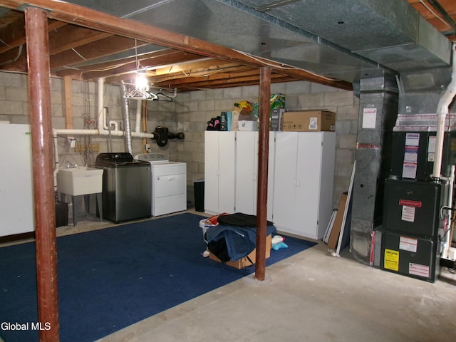 22 Frances Ln, Bethlehem, NY 12203 - unfinished below grade area featuring independent washer and dryer and heating unit