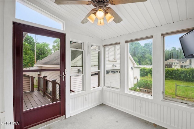 7 Swan St, Hudson Falls, NY 12839 - unfurnished sunroom featuring vaulted ceiling and ceiling fan