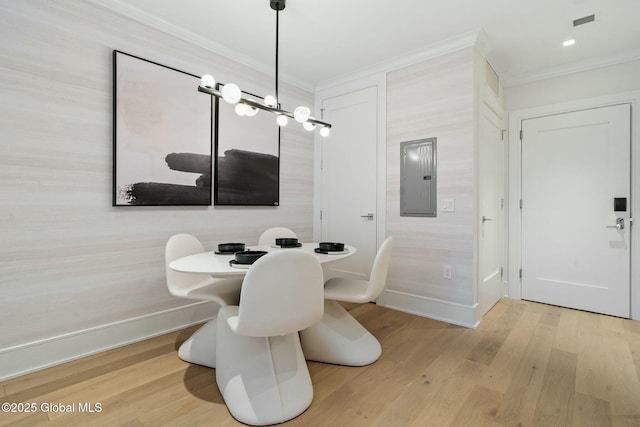 19 Washington St Unit 552P, Saratoga Springs, Inside, NY 12866 - dining space with electric panel, crown molding, and wood finished floors