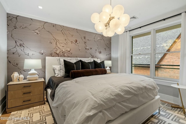 19 Washington St Unit 552P, Saratoga Springs, Inside, NY 12866 - bedroom featuring a chandelier and light wood-style floors