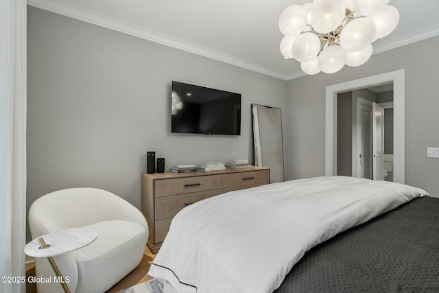 19 Washington St Unit 552P, Saratoga Springs, Inside, NY 12866 - bedroom featuring a chandelier and ornamental molding