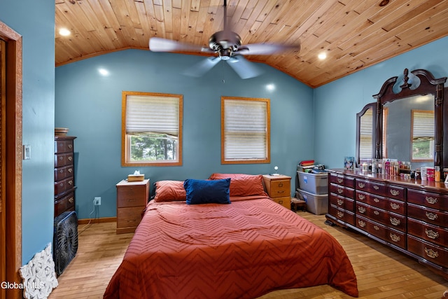 5761 Lake Rd, Galway, NY 12074 - bedroom with vaulted ceiling, light wood finished floors, wooden ceiling, and a ceiling fan
