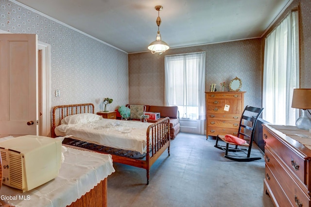 61 Mohawk St, Fort Plain, NY 13339 - bedroom with multiple windows, ornamental molding, and wallpapered walls