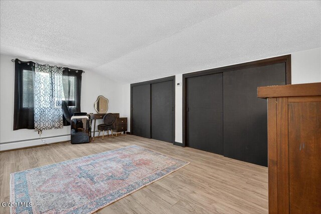 10 Heather Ln, Johnstown, NY 12078 - sitting room with baseboard heating, a textured ceiling, wood finished floors, and lofted ceiling