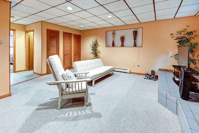 5 Wendfair Ter, Colonie, NY 12205 - carpeted living room featuring recessed lighting, a drop ceiling, and a baseboard heating unit