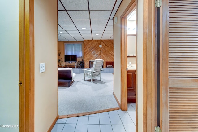 5 Wendfair Ter, Colonie, NY 12205 - hallway featuring wooden walls, carpet flooring, recessed lighting, a paneled ceiling, and tile patterned flooring