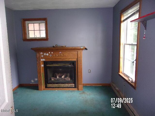 20 N 4th Ave, Ilion, NY 13357 - unfurnished living room featuring a fireplace, carpet, and healthy amount of natural light