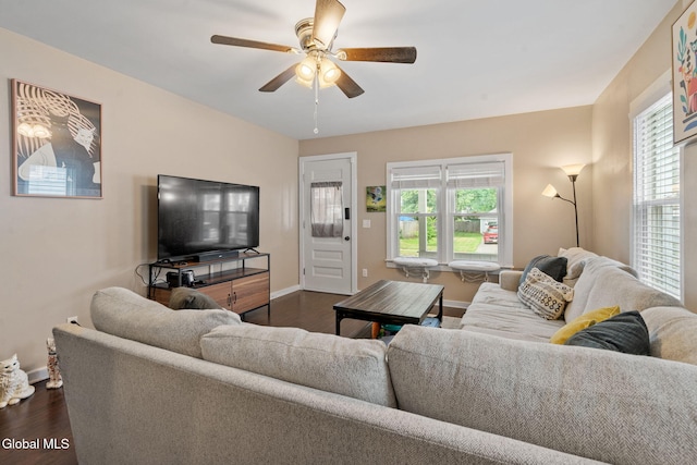 407 Huston St, Scotia, NY 12302 - living area featuring plenty of natural light, dark wood finished floors, and a ceiling fan