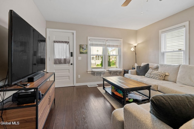 407 Huston St, Scotia, NY 12302 - living room with dark wood-type flooring and ceiling fan