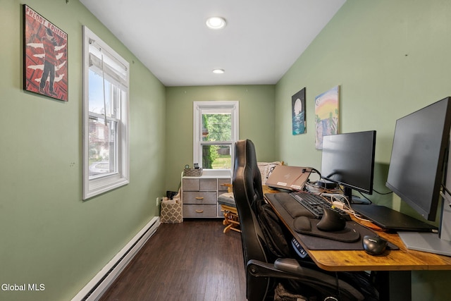 407 Huston St, Scotia, NY 12302 - home office with dark wood-type flooring, baseboard heating, and recessed lighting