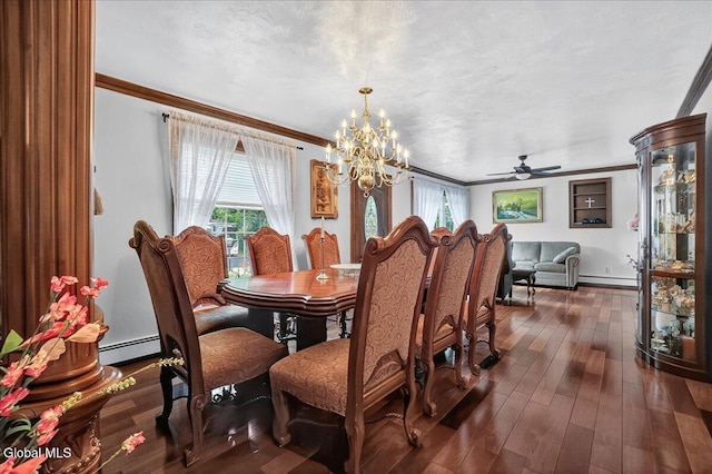 7 Marquette Ave, Colonie, NY 12110 - dining space featuring crown molding, healthy amount of natural light, a ceiling fan, dark wood-type flooring, and a chandelier