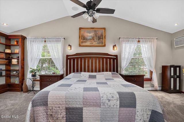 7 Marquette Ave, Colonie, NY 12110 - bedroom with light carpet, lofted ceiling, baseboard heating, and multiple windows