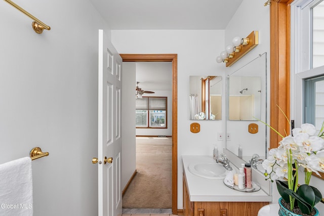 3002 Morgan Ct, Schenectady, NY 12306 - bathroom featuring vanity and ceiling fan