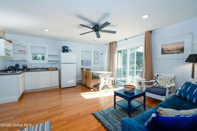 83 Pilot Knob Rd, Queensbury, NY 12804 - living room featuring ceiling fan, light wood-style floors, and recessed lighting