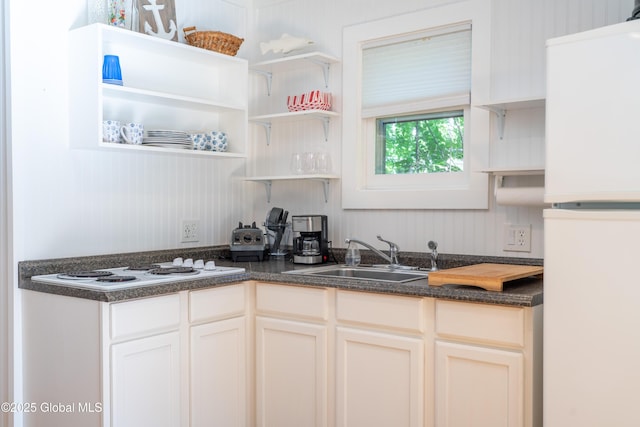 83 Pilot Knob Rd, Queensbury, NY 12804 - kitchen featuring white appliances, open shelves, and white cabinets