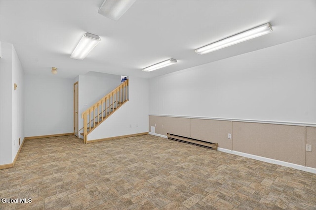 3 Pine Ridge Rd, Saratoga Springs, NY 12866 - spare room featuring baseboard heating, stairs, and stone finish floors