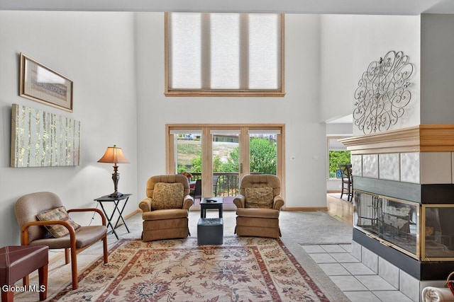 3 Pine Ridge Rd, Saratoga Springs, NY 12866 - carpeted living room with a towering ceiling and a fireplace