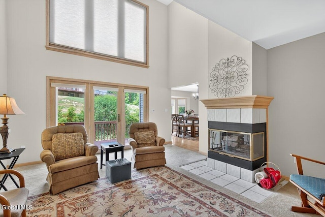 3 Pine Ridge Rd, Saratoga Springs, NY 12866 - living room with a towering ceiling and a tiled fireplace