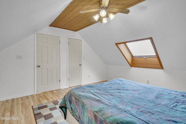 27 Wendell Dr, Colonie, NY 12205 - bedroom featuring vaulted ceiling, wood finished floors, a ceiling fan, and a skylight