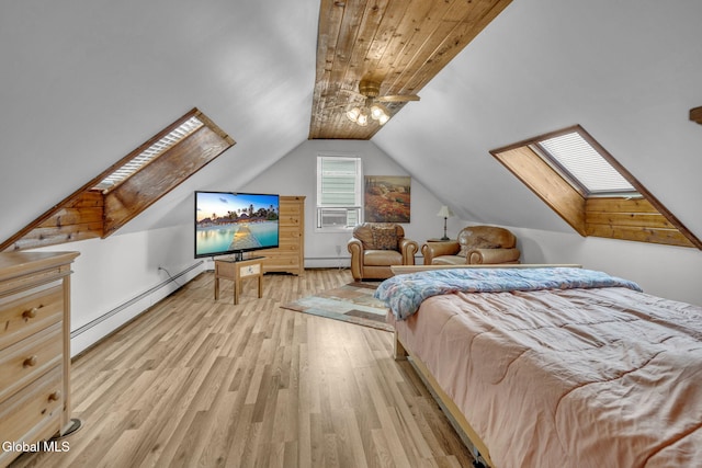 27 Wendell Dr, Colonie, NY 12205 - bedroom with a baseboard radiator, a skylight, wood finished floors, vaulted ceiling, and cooling unit