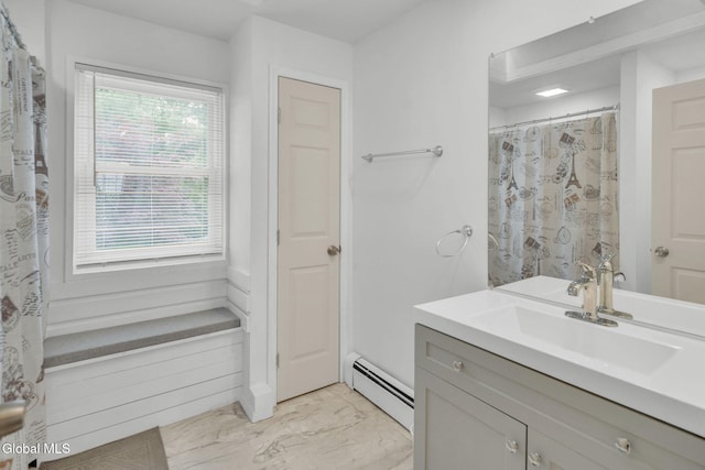 27 Wendell Dr, Colonie, NY 12205 - bathroom with a baseboard radiator, marble finish floors, and vanity