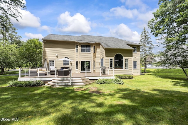 222 Bell Ct, Guilderland, NY 12303 - back of house with an outdoor living space, a yard, and a deck