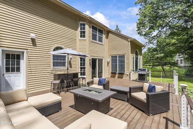 222 Bell Ct, Guilderland, NY 12303 - deck with an outdoor living space with a fire pit
