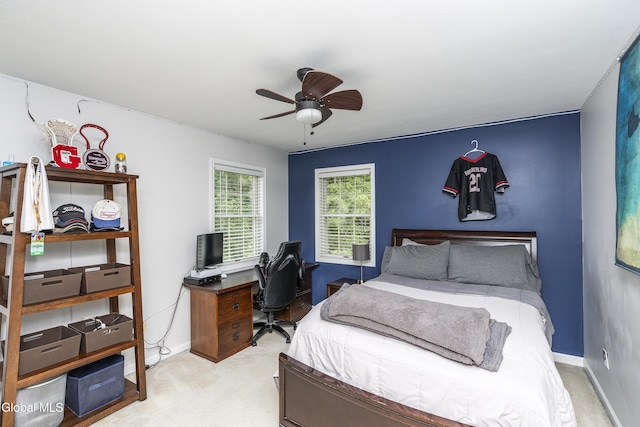 222 Bell Ct, Guilderland, NY 12303 - bedroom with light carpet, an office area, and ceiling fan