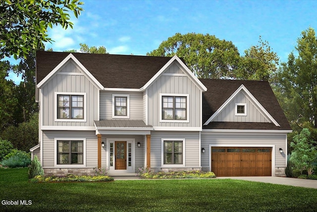 L-17 Van Patten Dr, Clifton Park, NY 12065 - modern inspired farmhouse featuring board and batten siding, stone siding, driveway, and a front yard