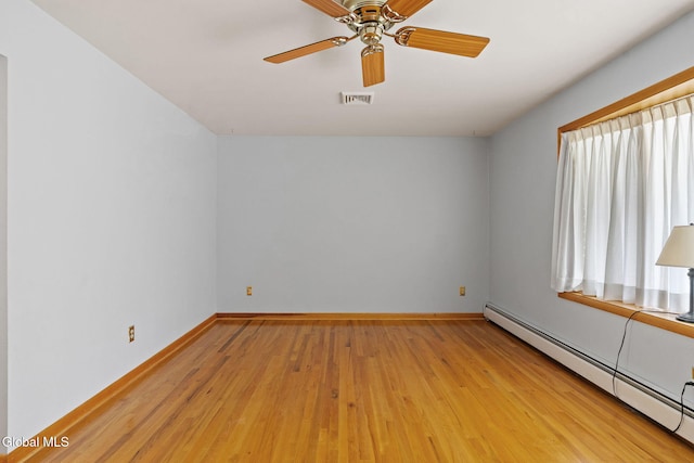 2351 Oakland Ave, Schenectady, NY 12309 - unfurnished room with baseboard heating, light wood-style flooring, healthy amount of natural light, and ceiling fan