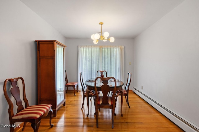 2351 Oakland Ave, Schenectady, NY 12309 - dining area featuring a baseboard heating unit, a chandelier, and light wood finished floors
