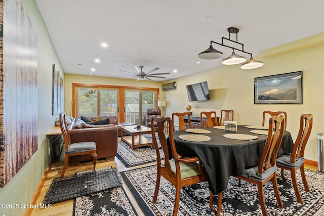 35 Scribner Hollow Rd # E3, Hunter, NY 12442 - dining area featuring a ceiling fan, recessed lighting, and light wood-type flooring