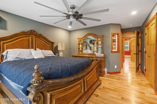 35 Scribner Hollow Rd # E3, Hunter, NY 12442 - bedroom featuring light wood-type flooring and a ceiling fan