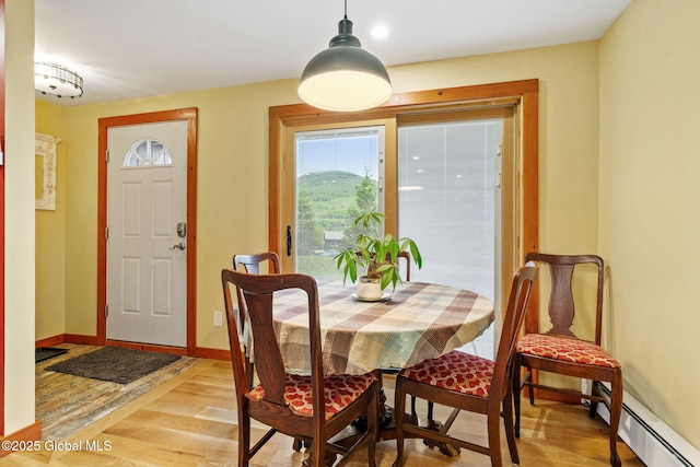 35 Scribner Hollow Rd # E3, Hunter, NY 12442 - dining space with light wood-type flooring and a baseboard heating unit
